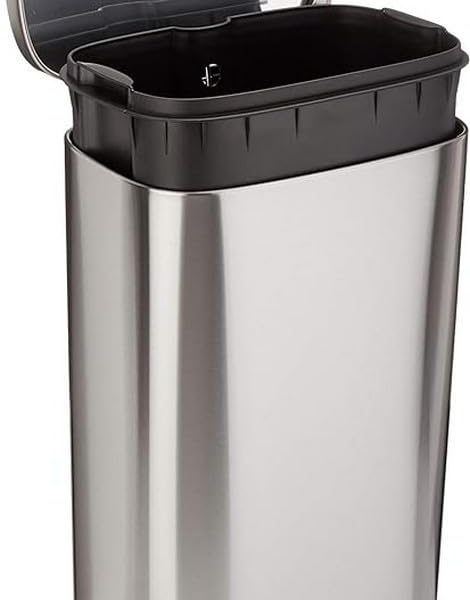 Smudge Resistant Rectangular Trash Can with Soft-Close Lid, Foot Pedal, Removable Inner Bucket, 30 Liter/7.9 Gallon, Brushed Stainless Steel, Satin Nickel Finish, 13.8"L x 11.8"W x 25"H