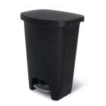 13 Gallon Trash Can | Plastic Kitchen Waste Bin with Odor Protection of Lid | Hands Free with Step On Foot Pedal and Garbage Bag Rings, Black