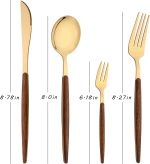 16-Piece Silverware Set with Cake Fork, Gold Stainless Steel Flatware Cutlery Set, Eating Utensils Set with Wooden effect Handle, Include Knife Fork Spoon, Mirror Polished, Dishwasher Safe - Image 2