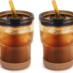 13 oz Glass Water Tumbler with Straw and Lid, 2 Pack Reusable Glass Water Cup With Silicone Bumper, Sealed Carry-On Thick Wall Drinking Cups for Iced Coffee, Iced Tea, Fruit Juice (Amber-2Pcs)