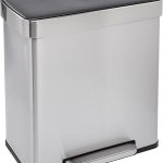 Dual Compartment Recycling Trash Can with Soft-Close Lid, Fingerprint Resistant, Removable Liner Buckets, 60 Liters, Rectangular, Grey, Silver