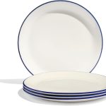11" Dinner Plates - Set of 4 - White With Navy Blue Rim - Porcelain - Crafted in England