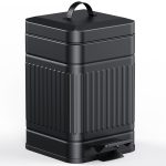 Small Trash Can with Lid-5L/1.3 Gal,Stainless Steel Outdoor Dog Poop Garbage Can-Farmhouse Retro Metal Waste Bin w/Step Pedal for Bathroom Bedroom Office-Soft Close-Black