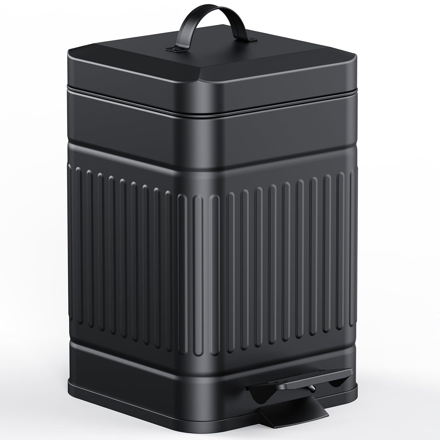 61CE-ZeBaML._SL1500_.jpg Small Trash Can with Lid-5L/1.3 Gal,Stainless Steel Outdoor Dog Poop Garbage Can-Farmhouse Retro Metal Waste Bin w/Step Pedal for Bathroom Bedroom Office-Soft Close-Black - Image 1