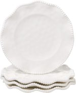 Off-White Melamine Dinner Plates – Set of 4, 11" Elegant Beaded Design, Unbreakable & Heavyweight – Indoor & Outdoor Use, Perfect for Dining, BBQs, Picnics, Weddings & Everyday Meals