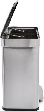 Dual Compartment Recycling Trash Can with Soft-Close Lid, Fingerprint Resistant, Removable Liner Buckets, 60 Liters, Rectangular, Grey, Silver - Image 2