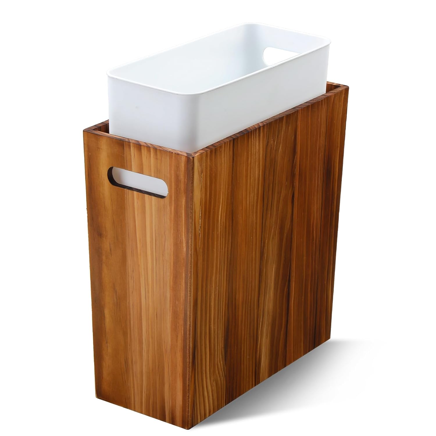 61NiKeB19L._SL1500_.jpg 3 Gallon Wooden Trash Can with Liner,Small Solid Wood Bathroom Trash Can,Narrow Garbage Can,Decorative Waste Basket for Bathroom,Bedroom,Office - Image 1