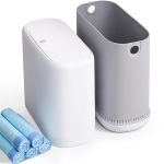 3 Gallon Slim Small Bathroom Trash Can with Lid, White Dog Proof Garbage Can with Air-Press Bag Expander & Removable Bucket, Narrow Bathroom Waste Basket for Bedroom, Office, Dorm