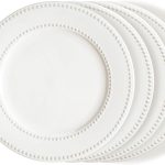 Dinner Plates Set of 4, 10.5 inch White Ceramic Plates, Embossed Salad Plates, Serving Plates for Steak Appetizer, Reusable Kitchen Dining Plates for Restaurant, Dishwasher Microwave Safe