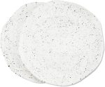 Handmade Glossy White Speckled 10.5 In Dinner Plates - Set of 2, Artisanal tableware for entree