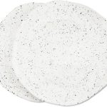 Handmade Glossy White Speckled 10.5 In Dinner Plates - Set of 2, Artisanal tableware for entree