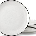 Ceramic White Dinner Plates Set of 6, 10.5 Inch Plates for Kitchen, Microwave Oven and Dishwasher Safe, Modern Dishes Set for Pasta,Steak, Dessert, Salad