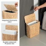 3 Gallon Wicker Trash Can,Small Bathroom Trash Can with Lid,Natural Water Hyacinth Wicker Waste Basket for Bedroom,Toilet,Narrow Garbage Can with Removable Liner - Image 2