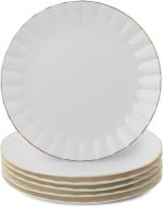 Porcelain Dinner Plates with Gold Trim,10.5 inch, Set of 6, White Dinner Plates Bulk, White Plate Set