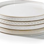10.5” Ceramic Dinner Plates, Set of 4, Microwave & Dishwasher Safe, Salad Pasta Deep Plates with Embossments Set of 4