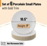 Porcelain Dinner Plates with Gold Trim,10.5 inch, Set of 6, White Dinner Plates Bulk, White Plate Set - Image 2