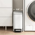 Slim Bathroom Trash Can with Lid Soft Close, 6 Liter/1.6 Gallon Stainless Steel Small Garbage Can with Removable Inner Bucket, Step Pedal, Slim Wastebasket for Toilet, Office, Bedroom, White - Image 2