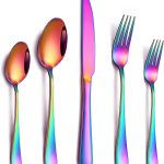 20 Piece Rainbow Silverware Set, Stainless Steel Flatware Set for 4 Colorful Cutlery Utensil Set Include Knife Fork Spoon Food Grade Mirror Polished Dishwasher Safe