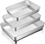 Baking Pans Set of 3, Stainless Steel Sheet Cake Pan for Oven - 12.5/10.5/9.4Inch, Rectangle Bakeware Set for Cake Lasagna Brownie Casserole Cookie, Non-toxic & Healthy, Dishwasher Safe