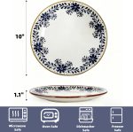 4 Pack Ceramic Dinner Plates, 10" Round Appetizer Plates, Blue Floral Dessert Serving Dishes, Vintage Salad Plate, Scratch Resistant Dinnerware for Kitchen, Microwave Dishwasher Oven Safe - Image 2