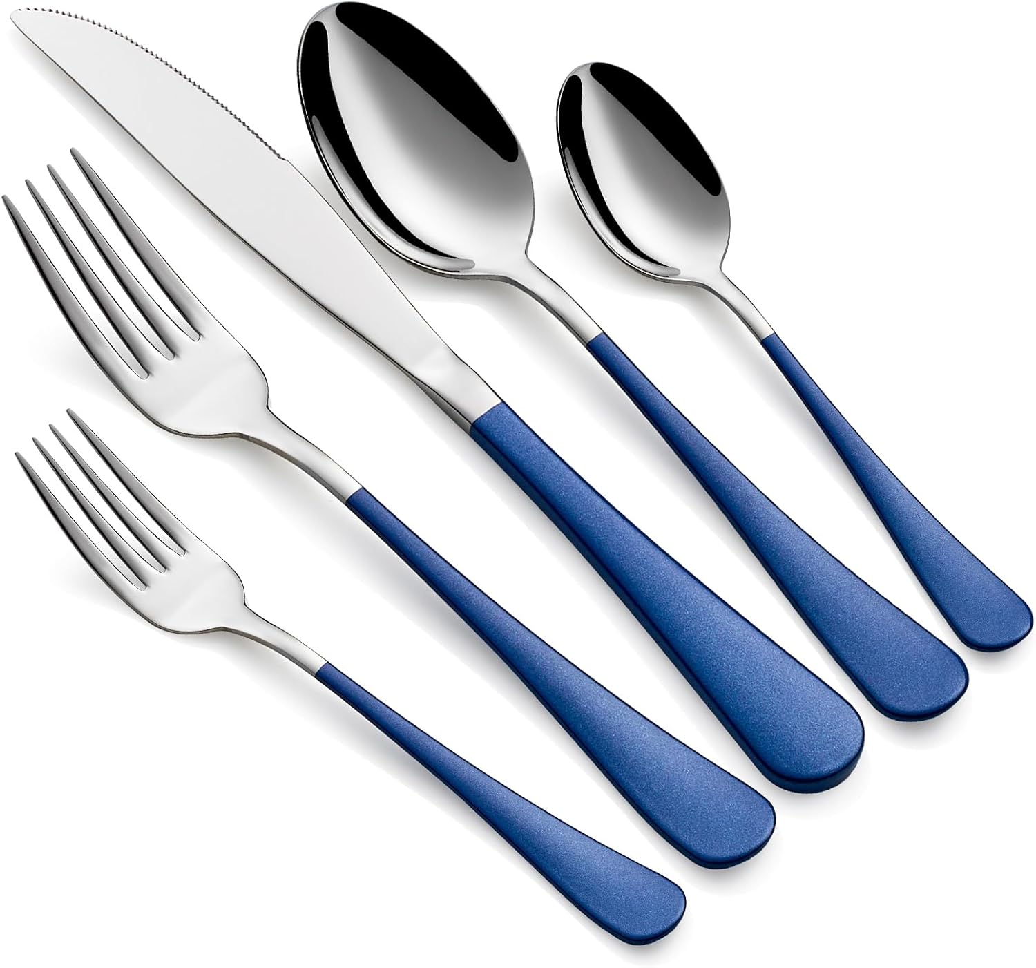 71p9j3JSYQL._AC_SL1500_.jpg Colorful Silverware Set 20 Piece 18/0 Stainless Steel Flatware Sapphire Blue Handle Cutlery Set Service for 4 Fork Knife Spoon Set Mirror Finish Dishwasher Safe - Image 1