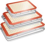 Baking Sheet Tray Cooling Rack with Silicone Baking Mat Set, Stainless Steel Cookie Pan For Oven, Set of 9 (3 Sheets + 3 Racks + 3 Mats), Warp Resistant & Heavy Duty & Easy Clean, Red