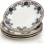4 Pack Ceramic Dinner Plates, 10" Round Appetizer Plates, Blue Floral Dessert Serving Dishes, Vintage Salad Plate, Scratch Resistant Dinnerware for Kitchen, Microwave Dishwasher Oven Safe