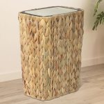 Boho Trash Can with Lid for Bathroom,2.6 Gallon Small Rattan Garbage Can with Press Top Lid,Woven Wastebasket and Hamper 2 in 1 Wicker Trash Basket for Bathroom,Kitchen,Living Room,Bedroom
