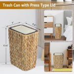 Boho Trash Can with Lid for Bathroom,2.6 Gallon Small Rattan Garbage Can with Press Top Lid,Woven Wastebasket and Hamper 2 in 1 Wicker Trash Basket for Bathroom,Kitchen,Living Room,Bedroom - Image 2