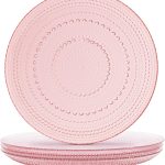 Pink Hobnail Plates, Set of 4 Glass Vintage 10.5” Dinner Plates that are Dishwasher Safe