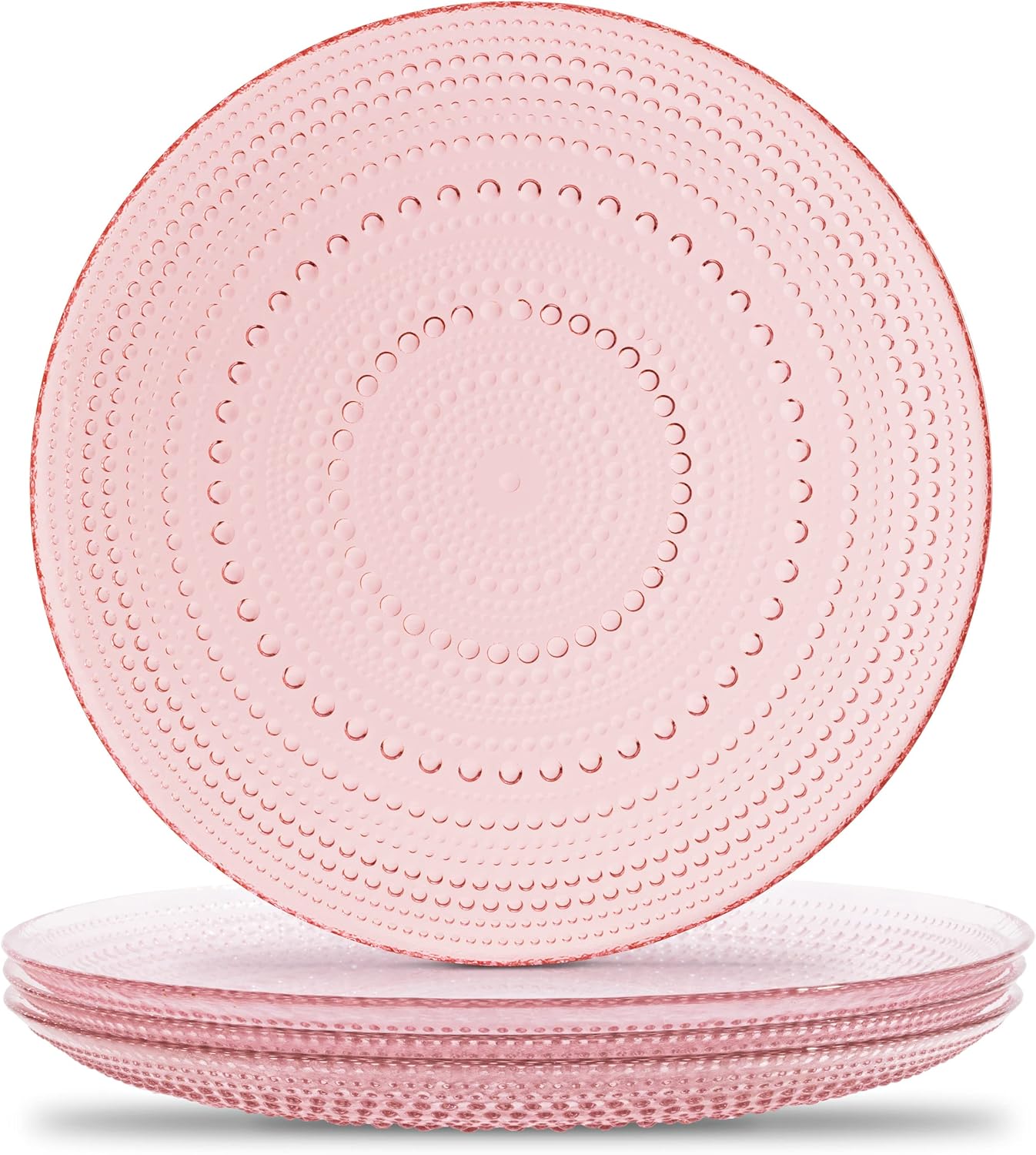 81GQZle3QqL._AC_SL1500_.jpg Pink Hobnail Plates, Set of 4 Glass Vintage 10.5” Dinner Plates that are Dishwasher Safe - Image 1
