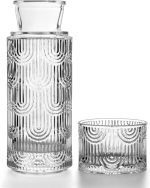 Bedside Water Carafe and Glass Set, Mouthwash Dispenser for Bathroom, 21.6 Oz Glass Water Bottles with 6 Oz Drinking Cup as Lid, Pitcher for Nightstand, Kitchen (Clear)