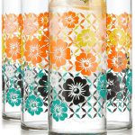 Flower Drinking Glasses Set of 4, Colorful, Retro Floral Design Glass Cups Set, Dishwasher Safe Water Glasses Set for Beverages