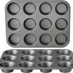 Nonstick Muffin Pan, Set of 2, Sturdy, Oven Safe, Bakes Evenly, Easy to Clean, 12 Cups, Gray, 13.9x10.55x1.22"